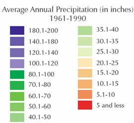 Average Annual Precipitation Key (inches)